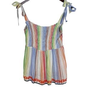 THML Bohemian Rainbow Smocked Babydoll Top Size Small